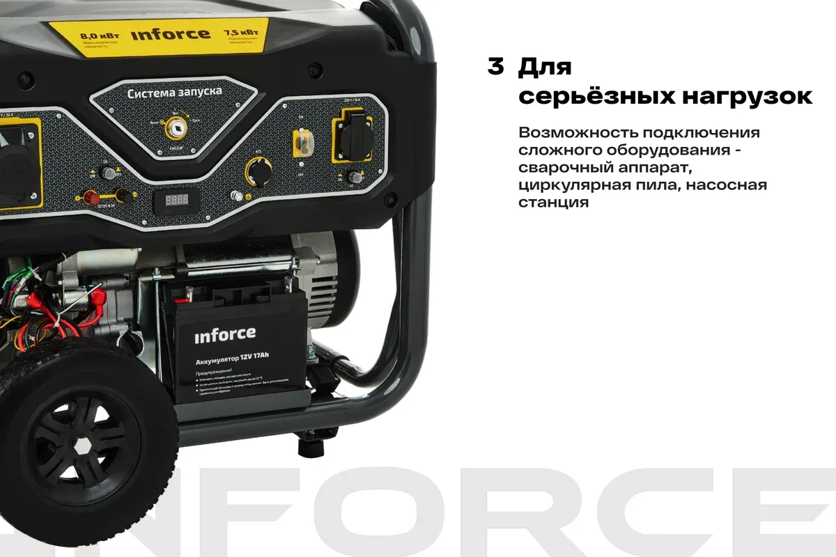 Бензиновый генератор (8 кВт; эл.стартер; ATS, колёса и ручки) Inforce GL 8000 04-03-16